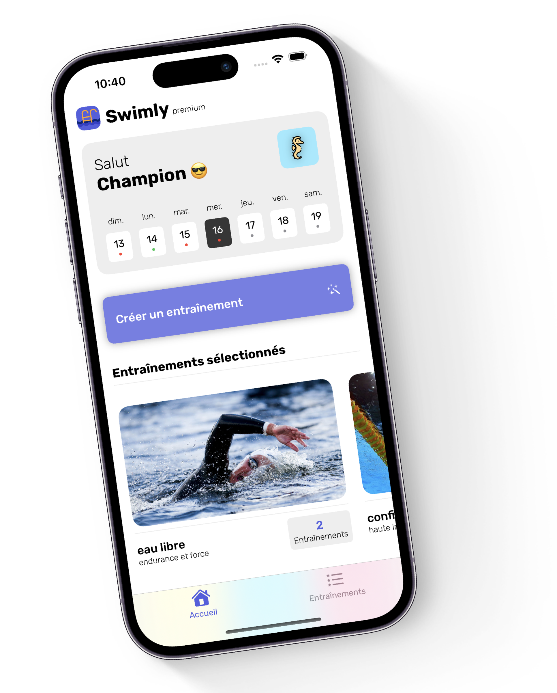 Swimly app - Home screen shot